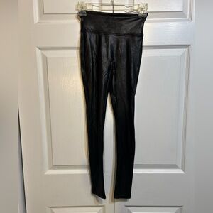 Spanx Shape Faux Leather Leggings Black Size XS Pebbled Texture